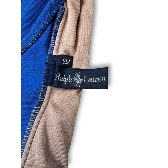 Ralph Lauren Womens Racerback Swimsuit Size 12 Blue Cotton Lycra Vintage 1980s - Picture 5 of 8